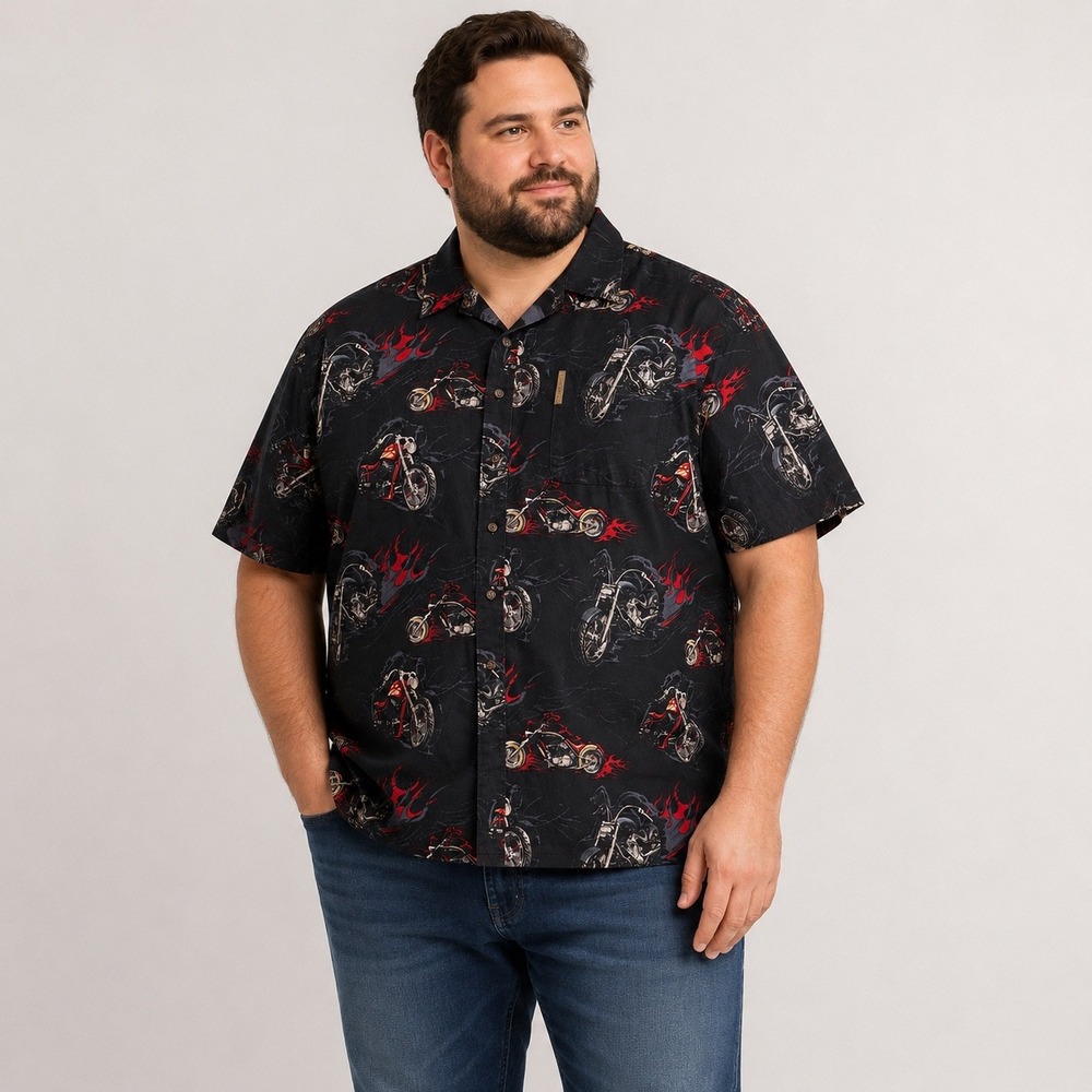 Magellan Sportswear Button Down Shirt Mens XL Black Motorcycle Flame Print
